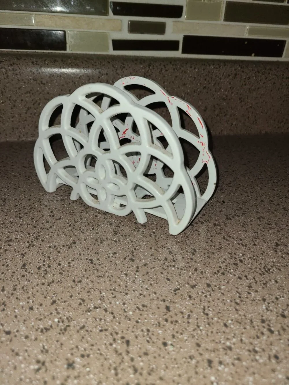 VTG Cast Iron Heavy Napkin or Letter Openwork Holder Celtic /Tree Of Life White